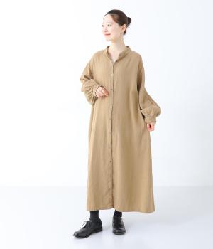 コットンリネンボリューム袖ワンピース(ベージュ-F)