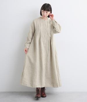 9番手リネンワイドピンタックワンピース(グレージュ-F)