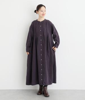 9番手リネンワイドピンタックワンピース(パープル-F)