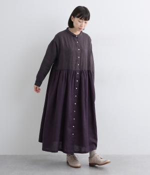 14番手リネン×9番手リネンギャザーワンピース(パープル×パープル-F)