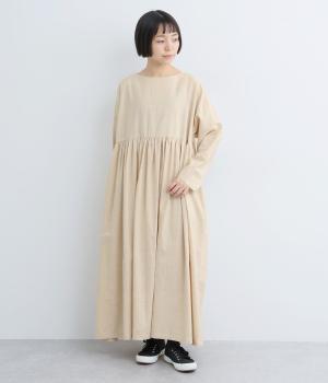 コットンリネンギャザー切り替えワンピース(キナリ-F)