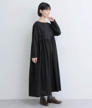 コットンリネンギャザー切り替えワンピース(ブラック-F)