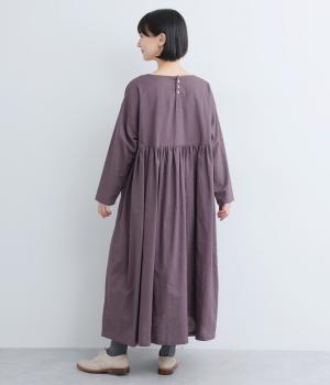 コットンリネンギャザー切り替えワンピース(パープル-F)