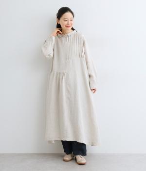 14番手リネンアシンメトリーピンタックギャザーワンピース(キナリ×キナリ-F)