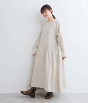 14番手リネンローウエストピンタックワンピース