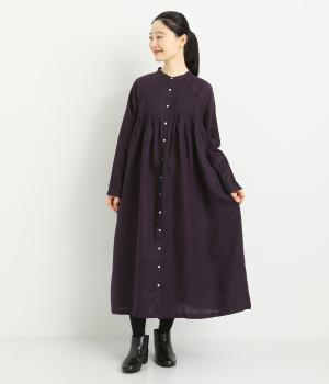 14番手リネンラグランスリーブ前あきワンピース(パープル-F)