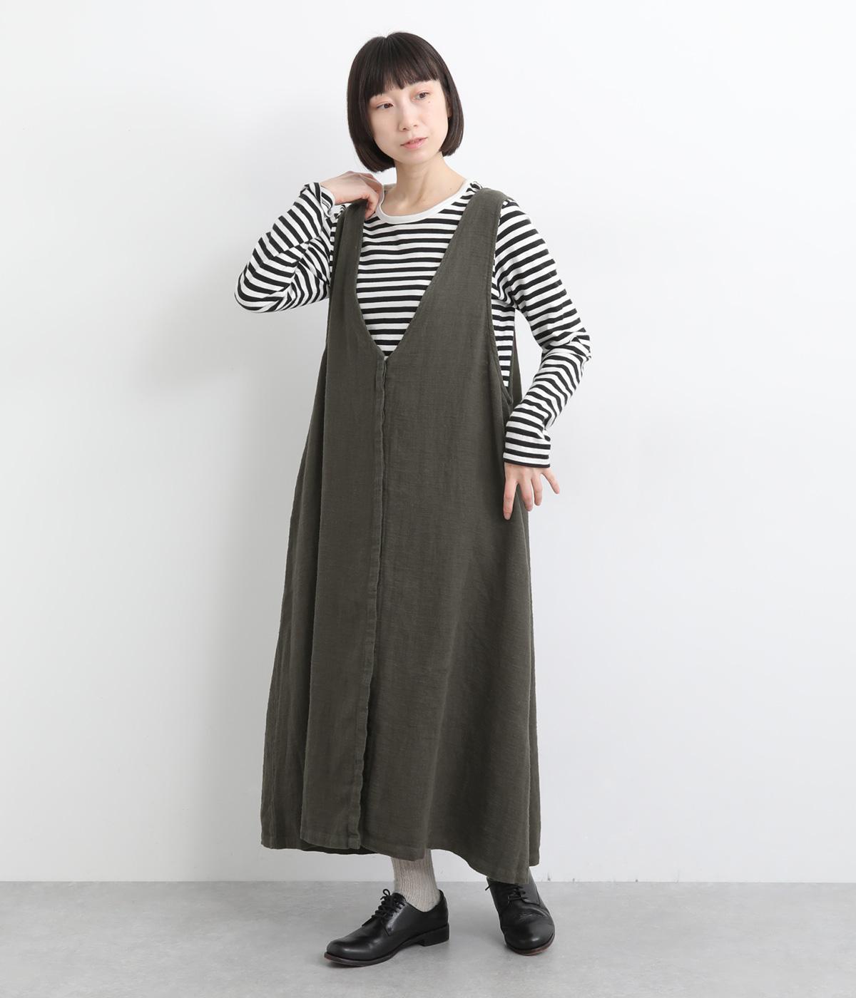 コットンリネン起毛比翼あきジャンパースカート(チャコール-F)