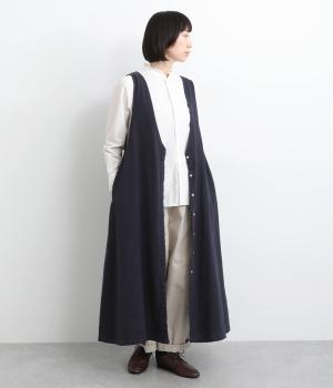 コットンリネン起毛比翼あきジャンパースカート(ネイビー-F)