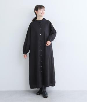 コットンリネンボリューム袖ワンピース(ブラック-F)