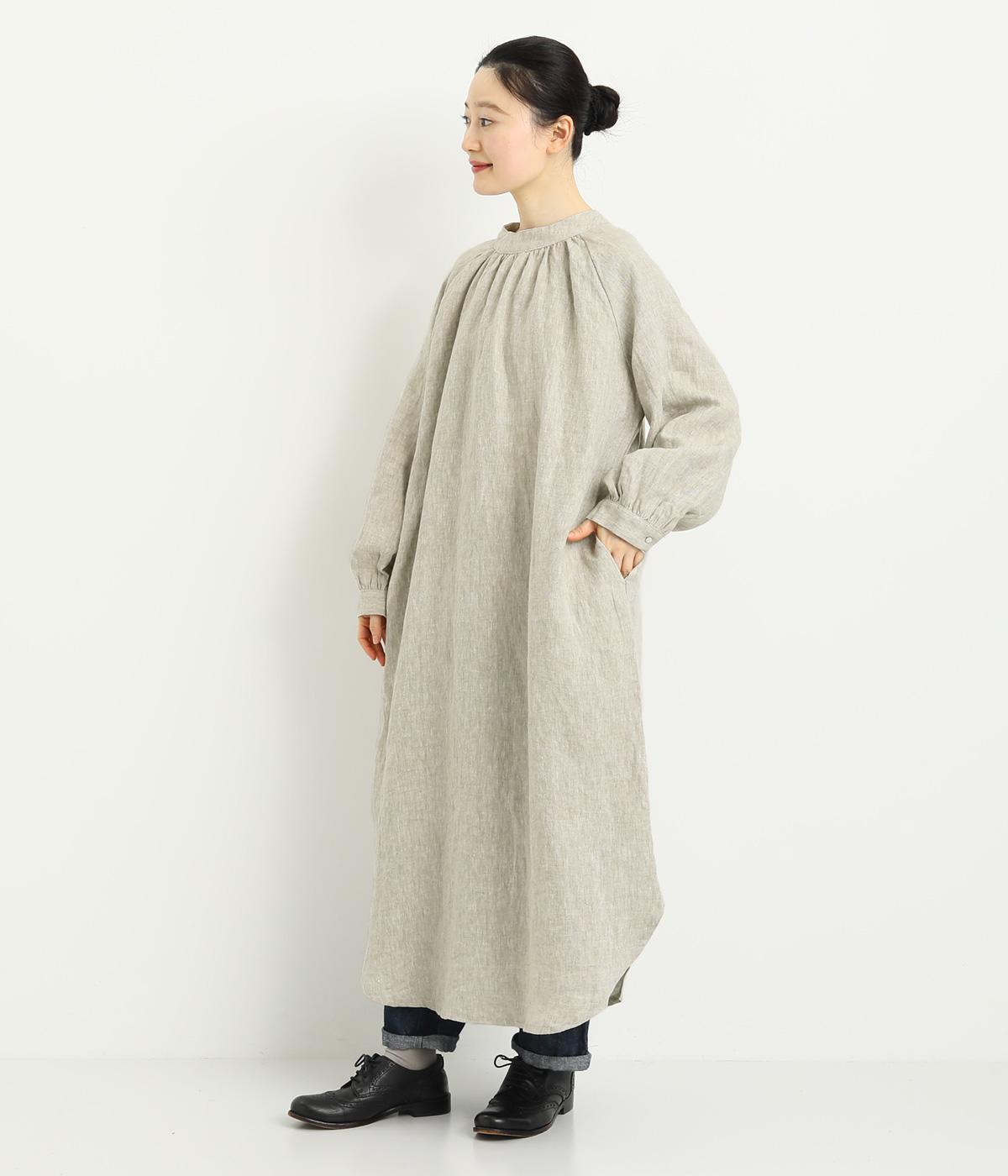 9番手リネンボリューム袖ワンピース(グレージュ-F)