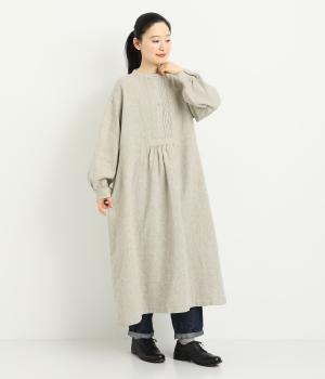 9番手リネンピンタックヘンリーワンピース(グレージュ-F)