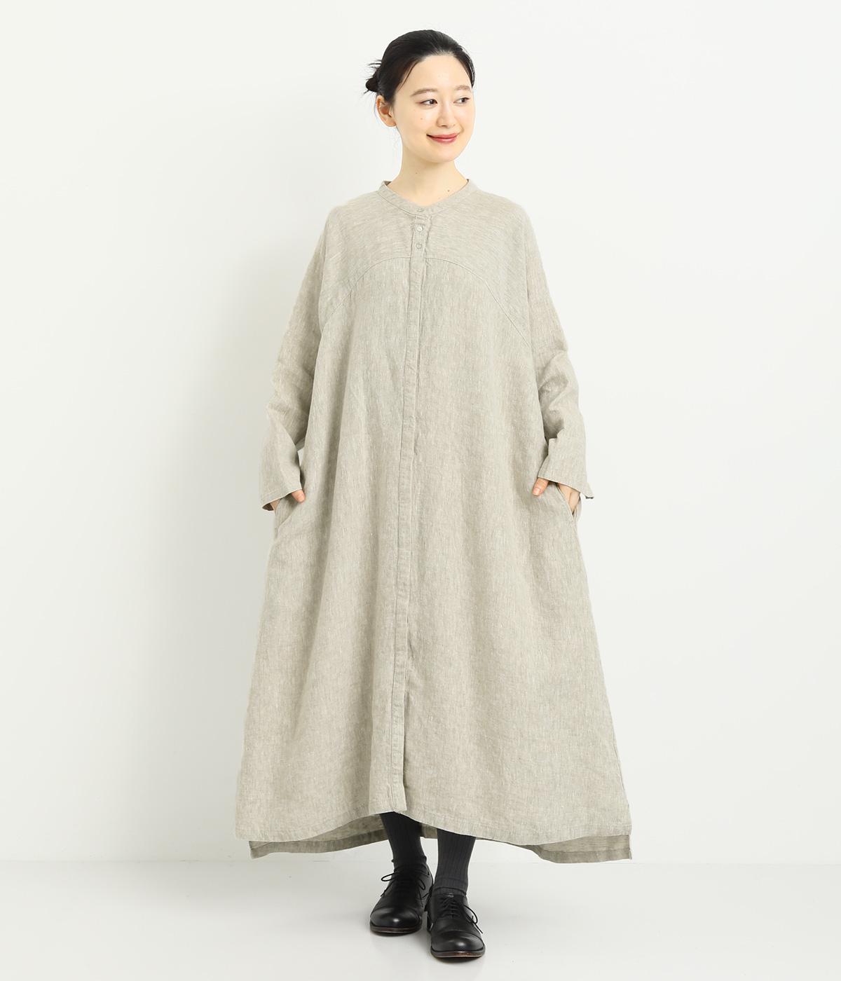 9番手リネン比翼あきドルマンスリーブワンピース(グレージュ-F)