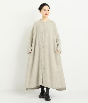 9番手リネン比翼あきドルマンスリーブワンピース(グレージュ-F)