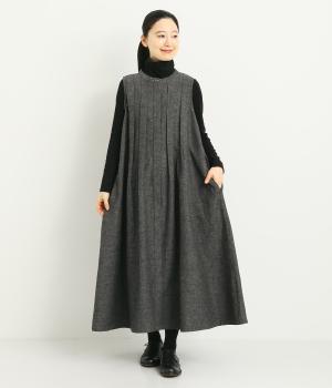 コットンリネンダブルガーゼタックノースリーブワンピース