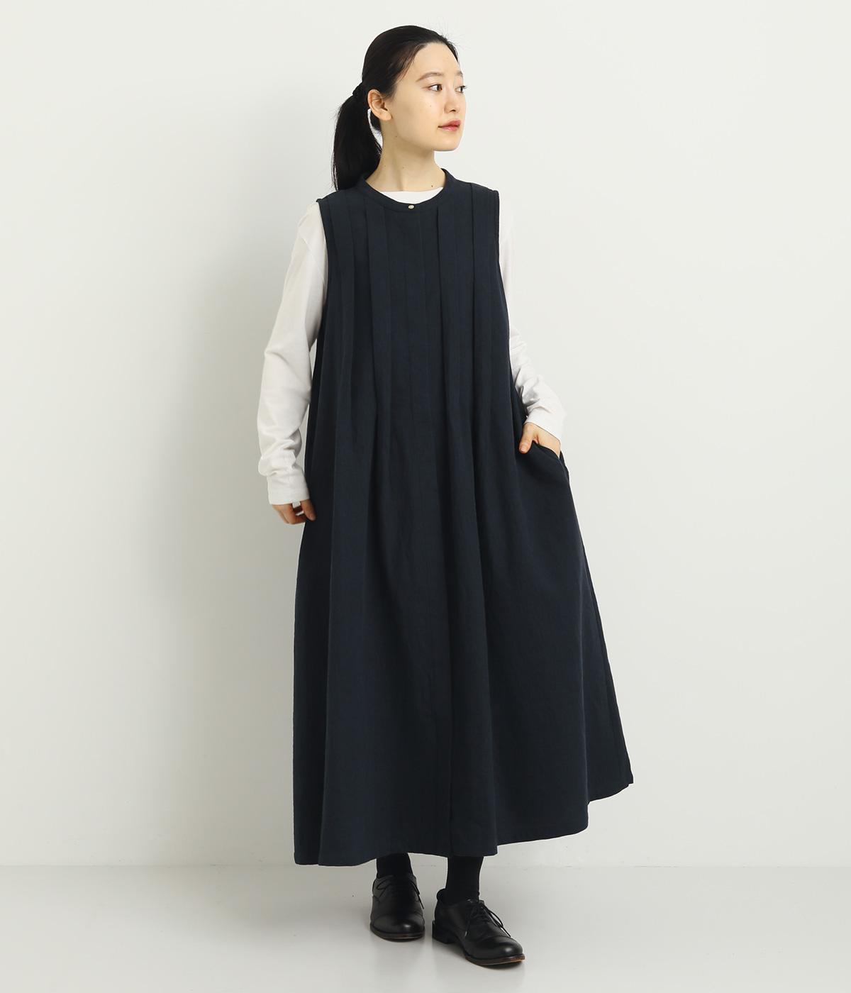 コットンリネンダブルガーゼタックノースリーブワンピース(ネイビー-F)