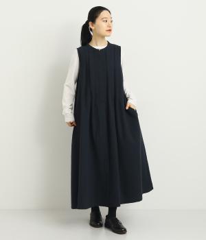 コットンリネンダブルガーゼタックノースリーブワンピース(ネイビー-F)