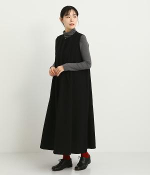 コットンリネンダブルガーゼタックノースリーブワンピース(ブラック-F)