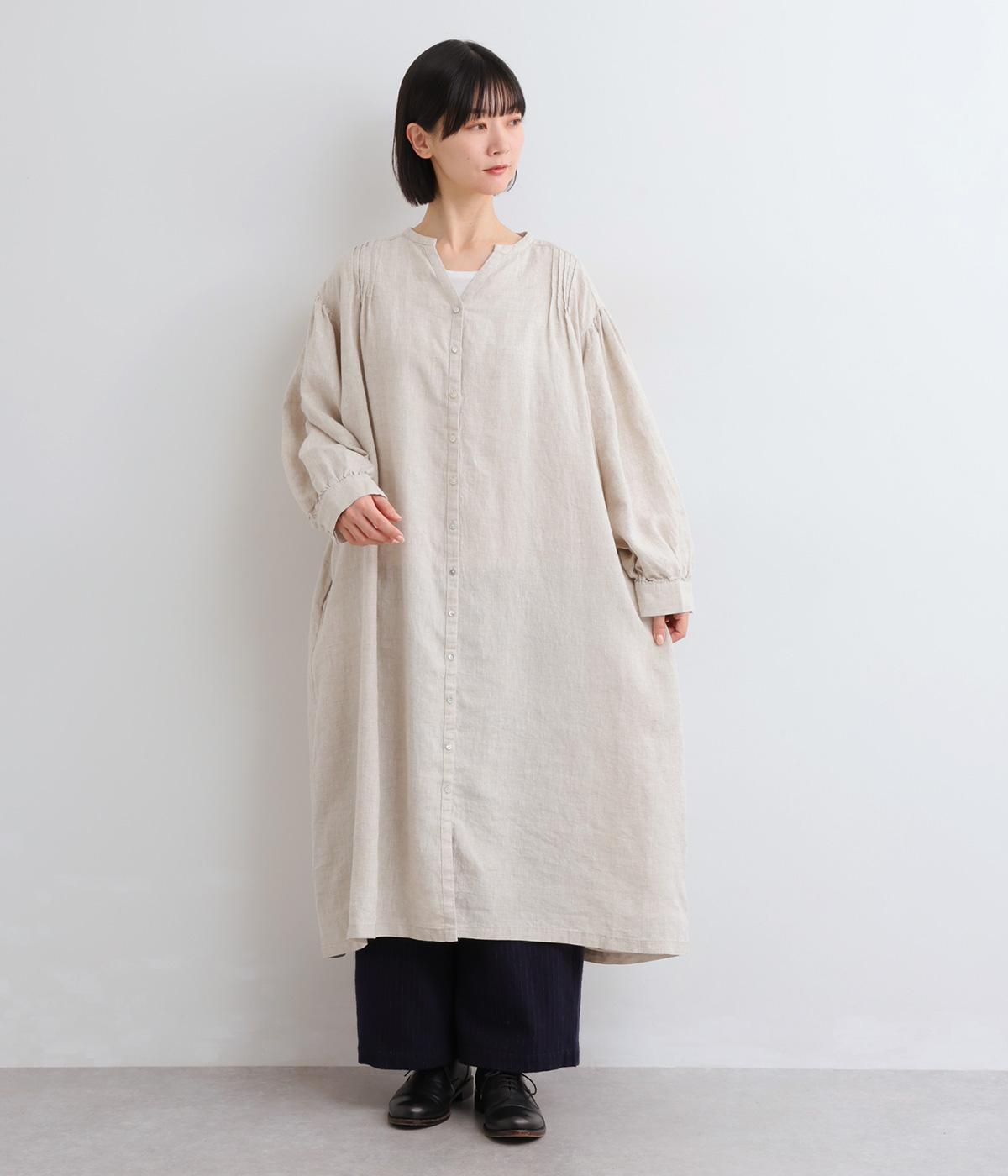 14番手リネンボリューム袖前あきワンピース(キナリ-F)