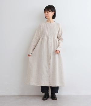 14番手リネンバンド襟ピンタック前あきワンピース(キナリ-F)