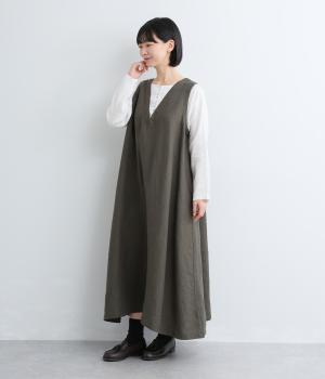 9番手リネン×14番手リネン多ボタンワンピース