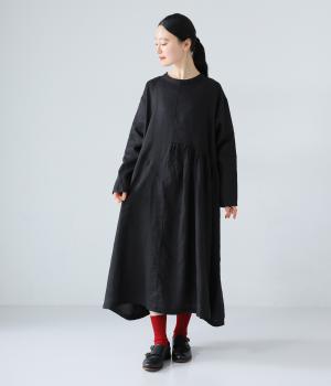 14番手リネンアシンメトリーギャザーワンピース