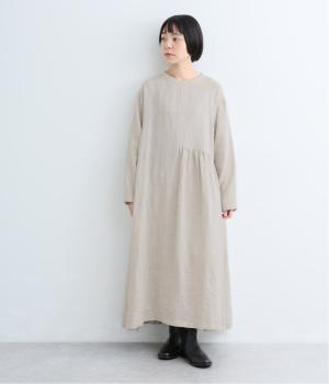 14番手リネンアシンメトリーギャザーワンピース（キナリ・F）