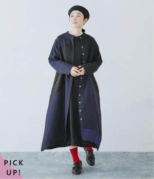 9番手リネンアシンメトリー切り替えワンピース