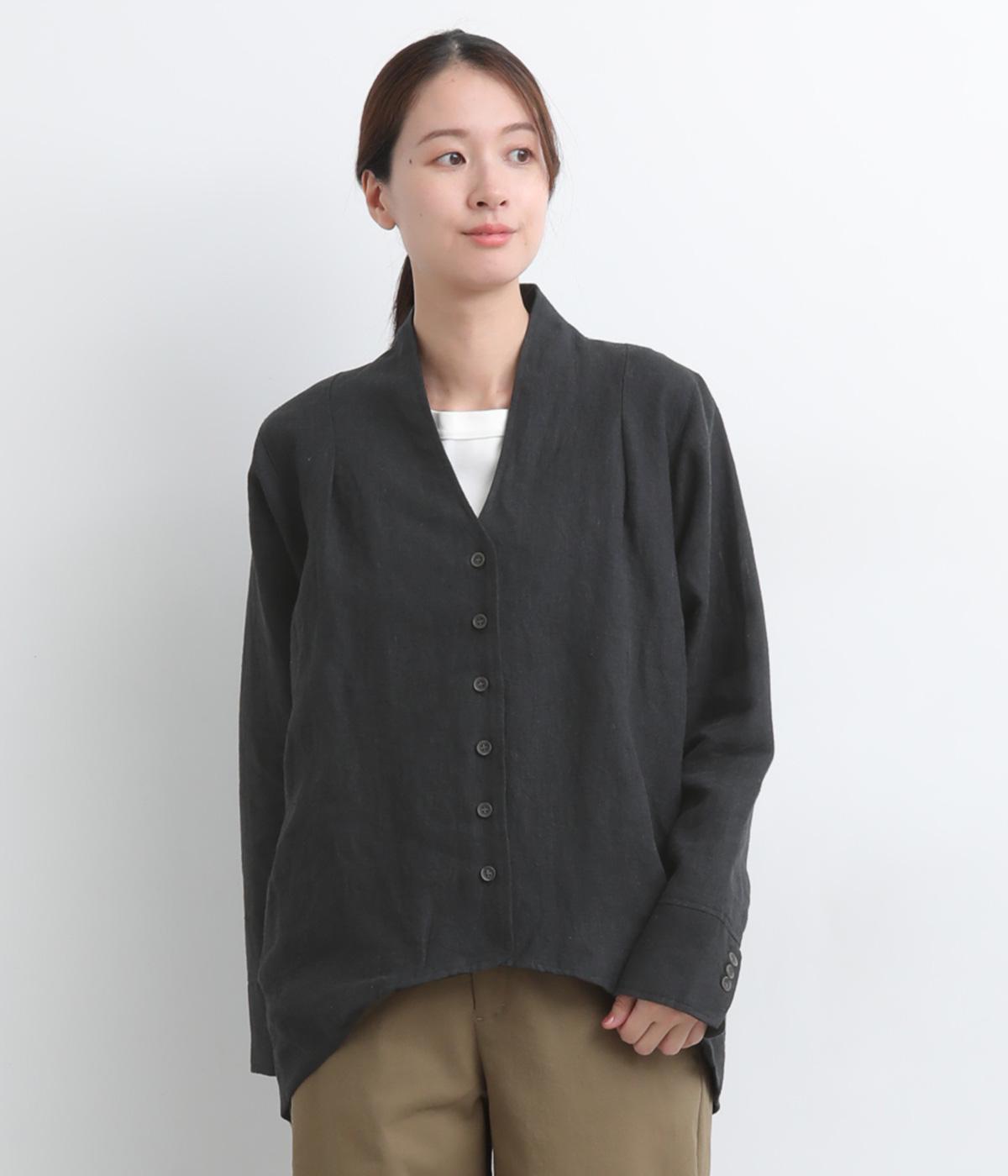 9番手リネンコクーンショートジャケット(ブラック-F)