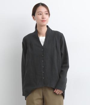 9番手リネンコクーンショートジャケット(ブラック-F)