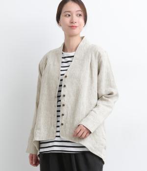 9番手リネンコクーンショートジャケット(グレージュ-F)