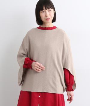 コットンリネンニット鹿の子編みポンチョ