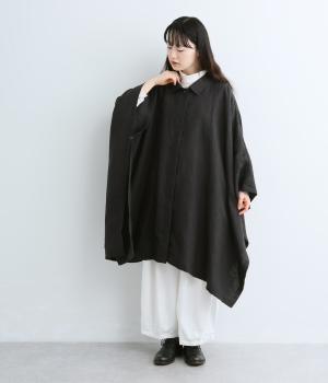9番手リネン襟付きポンチョコート（ブラック・F）