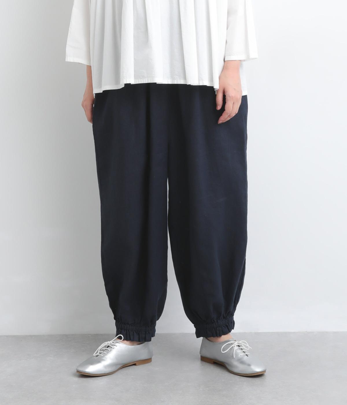 14番手リネン裾ゴムパンツ(ネイビー-F)