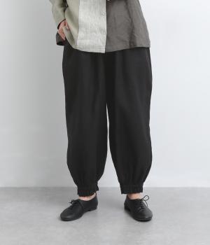 14番手リネン裾ゴムパンツ(ブラック-F)