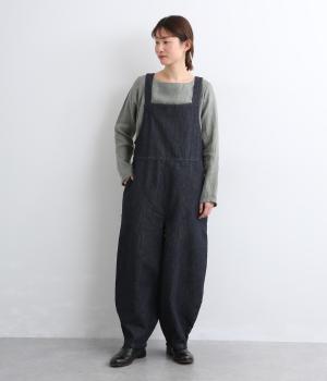 リネンコットンデニムバレルサロペット