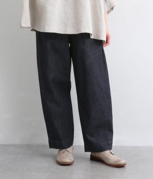 リネンコットンデニム脇切り替えパンツ