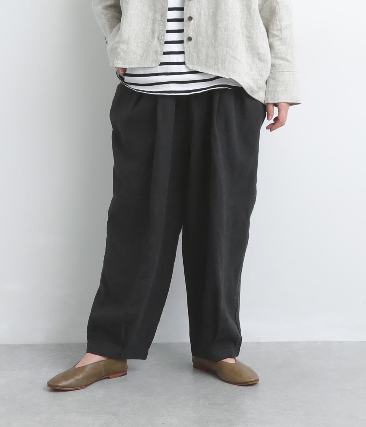 9番手リネンウエストタックバルーンパンツ(ブラック-F)