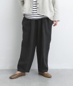 9番手リネンウエストタックバルーンパンツ(ブラック-F)