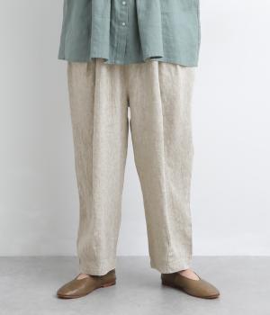 9番手リネンウエストタックバルーンパンツ(グレージュ-F)