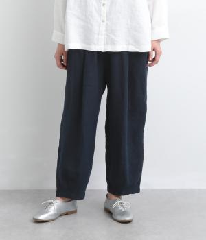 9番手リネンウエストタックバルーンパンツ(ネイビー-F)