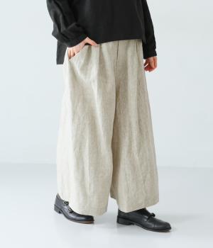 9番手リネンファスナーあきワイドパンツ(グレージュ-F)