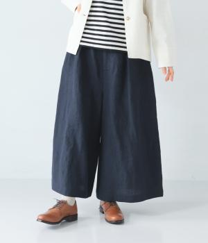 9番手リネンファスナーあきワイドパンツ(ネイビー-F)