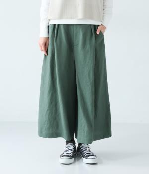 9番手リネンファスナーあきワイドパンツ(モスグリーン-F)