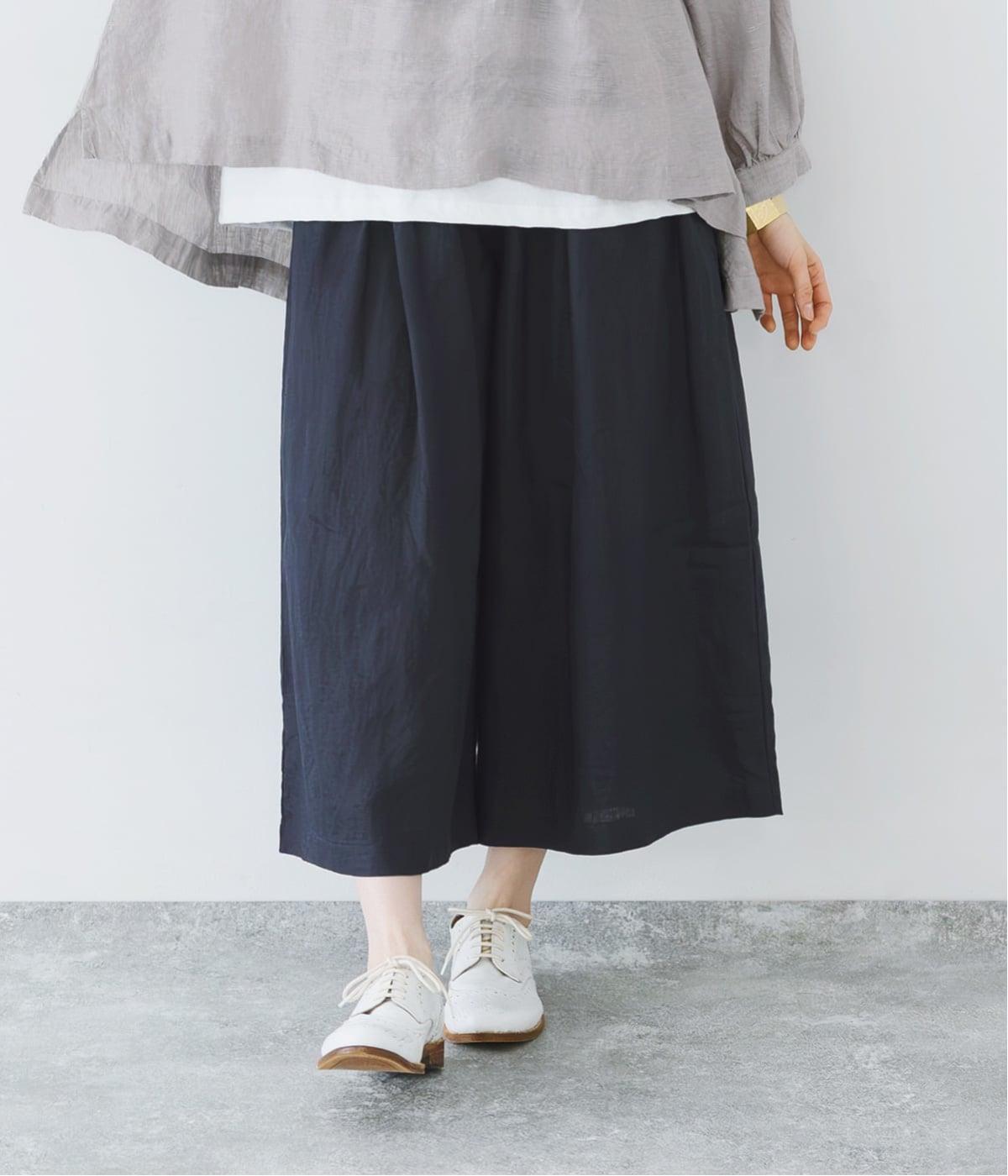 14番手リネンワイドギャザーパンツ(ネイビー-F)