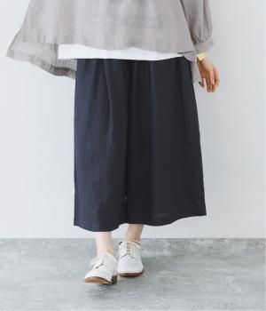 14番手リネンワイドギャザーパンツ(ネイビー-F)