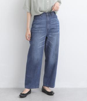 コットンリネン薄手デニムテーパードパンツ