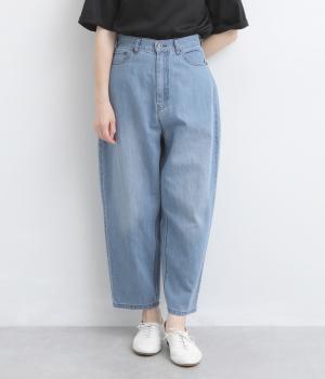 コットンリネン薄手デニムバルーンパンツ(ブルー-L)