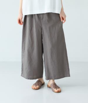 ヨーロピアンリネン　前タックワイドパンツ(チャコール-F)