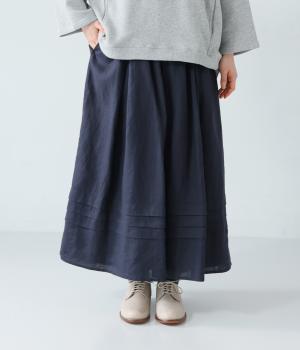 一部別注｜14番手リネンタックスカート(ネイビー-F)