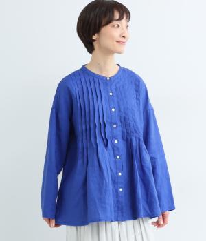 14番手リネン前あきタックブラウス(ロイヤルブルー-F)